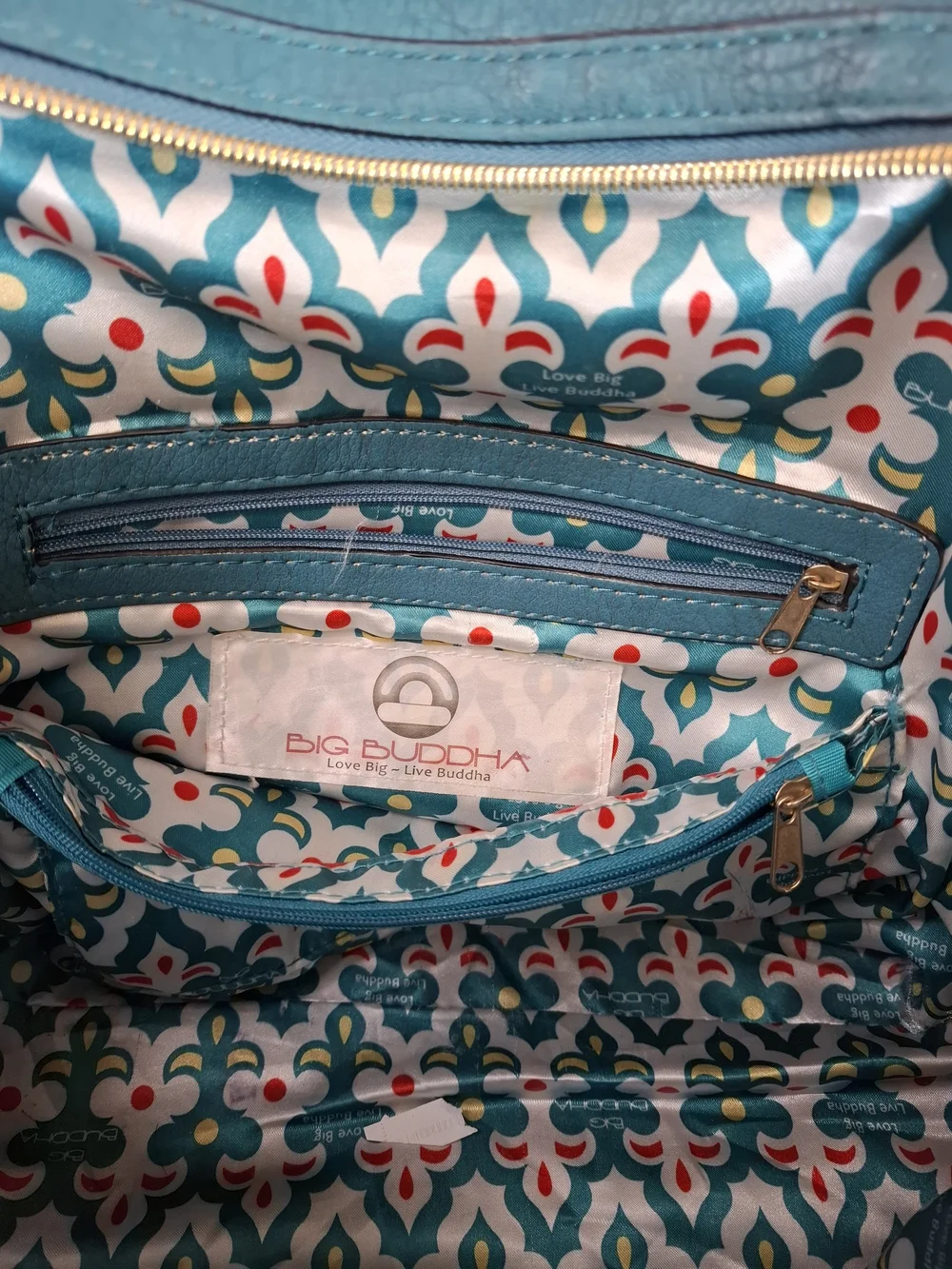 Big Buddha Teal Woven-Panel Tote with Gold Studs - Picture 5 of 14